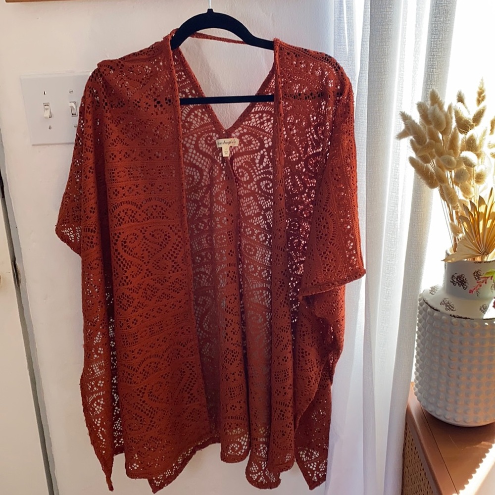 Rusty Orange Crochet Kimono